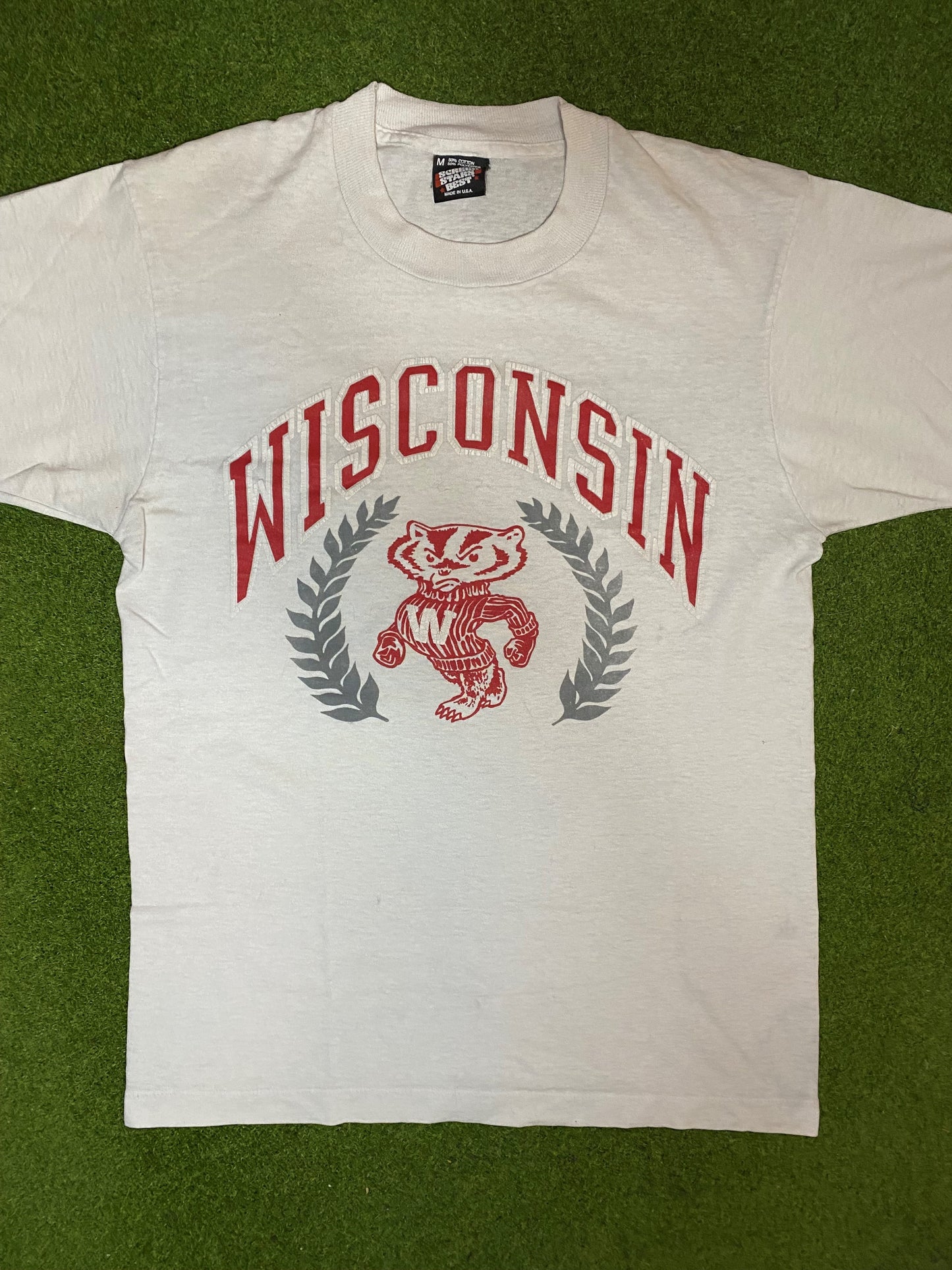 80s Wisconsin Badgers - Vintage College T-Shirt (Medium) - Gametime Vintage
