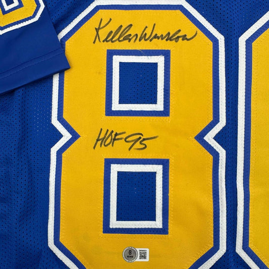 Framed Autographed/Signed Kellen Winslow 35x39 HOF 95 San Diego Chargers Blue/Yellow Football Jersey Beckett BAS COA