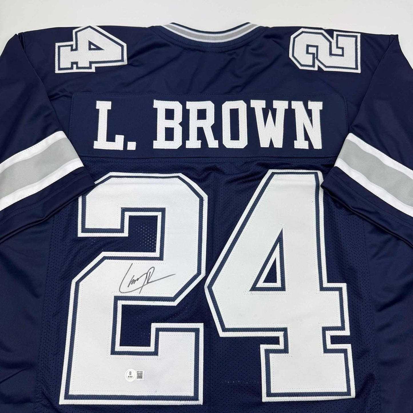 Framed Autographed/Signed Larry Brown 35x39 Dallas Blue Football Jersey Beckett BAS COA