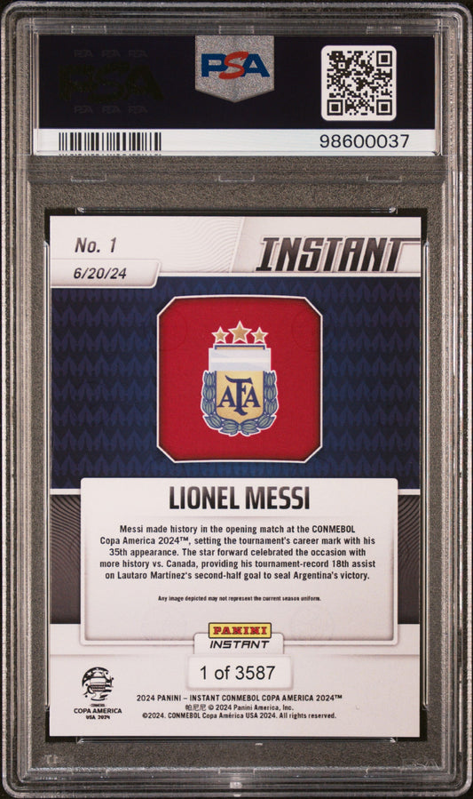 Graded 2024 Panini Instant Lionel Messi #1 Copa America Soccer Card PSA 10 Gem Mint