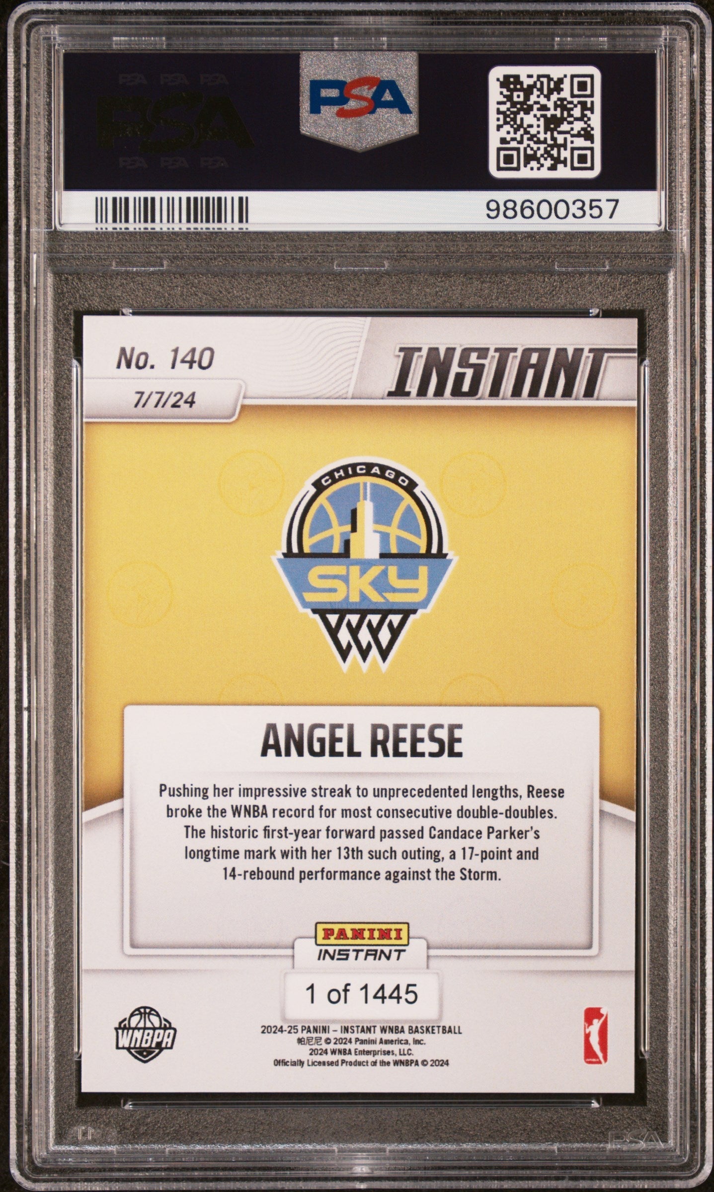 Graded 2024 Panini Instant WNBA Angel Reese #140 Rookie RC Basketball Card PSA 9 Mint