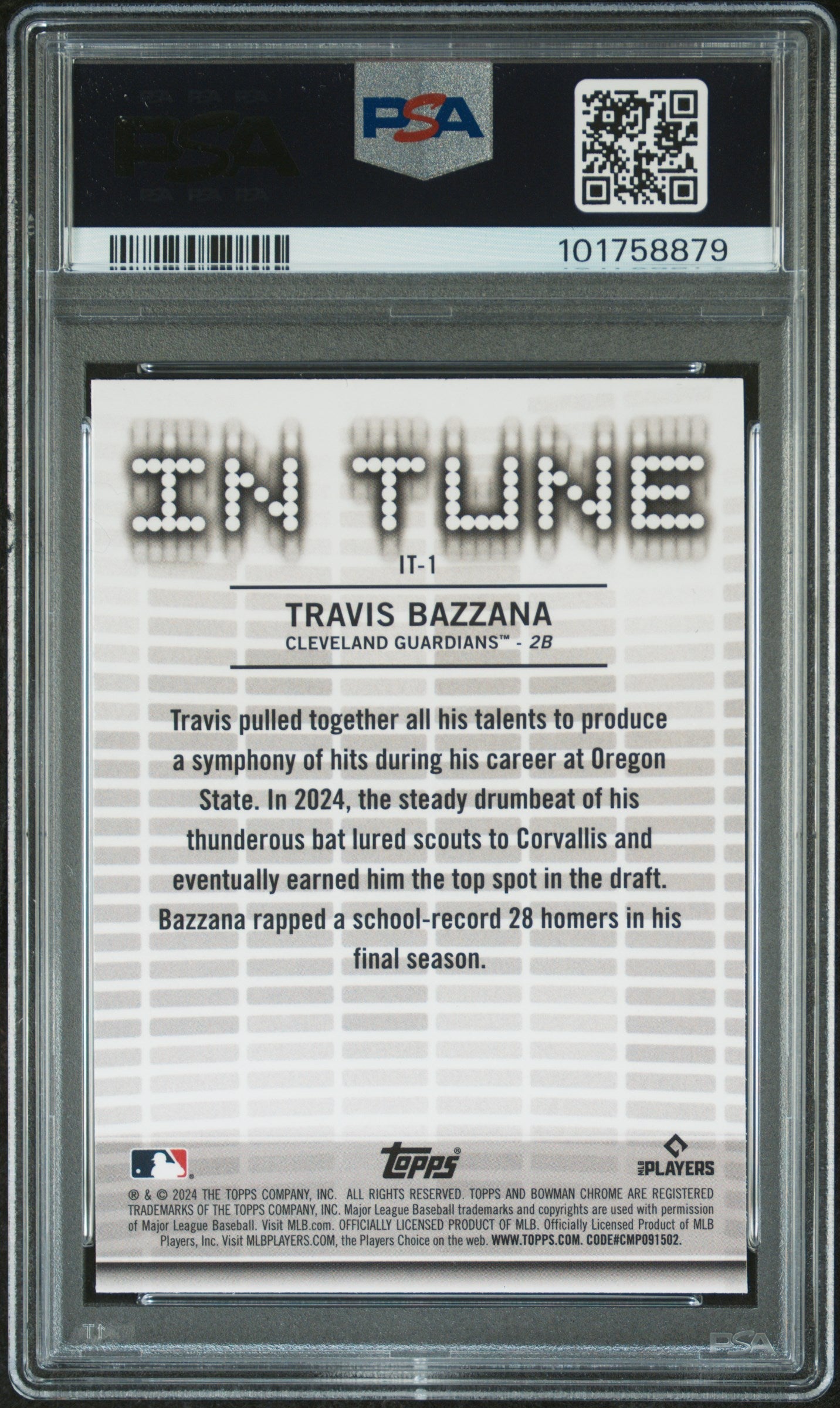 Graded 2024 Topps Bowman Draft Travis Bazzana #IT1 In Tune Rookie RC Baseball Card PSA 10 Gem Mint