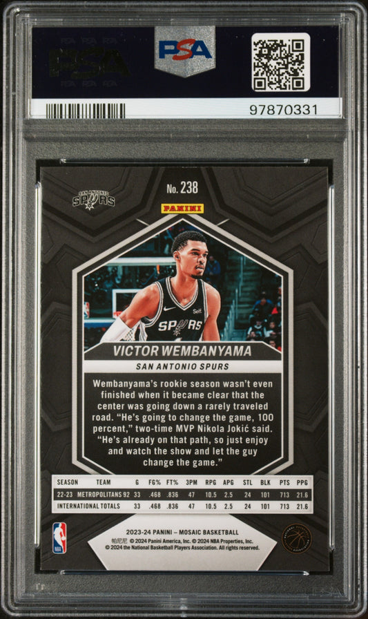 Graded 2023 Panini Mosaic Victor Wembanyama #238 Rookie RC Basketball Card PSA 10 Gem Mint