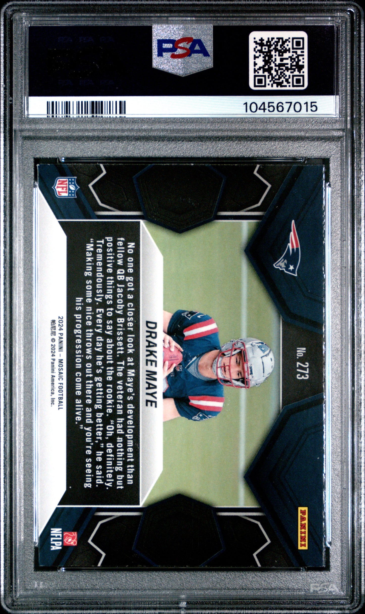 Graded 2024 Panini Mosaic Drake Maye #273 Rookie RC Football Card PSA 9 Mint