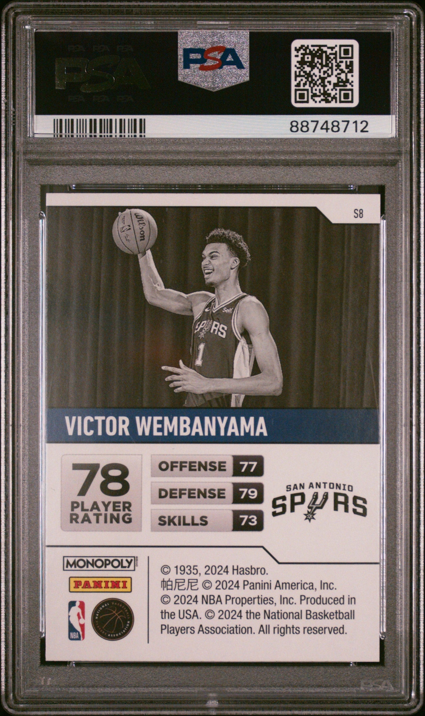Graded 2023 Panini Prizm Monopoly Victor Wembanyama #S8 Starter Deck Rookie RC Basketball Card PSA 10 Gem Mint