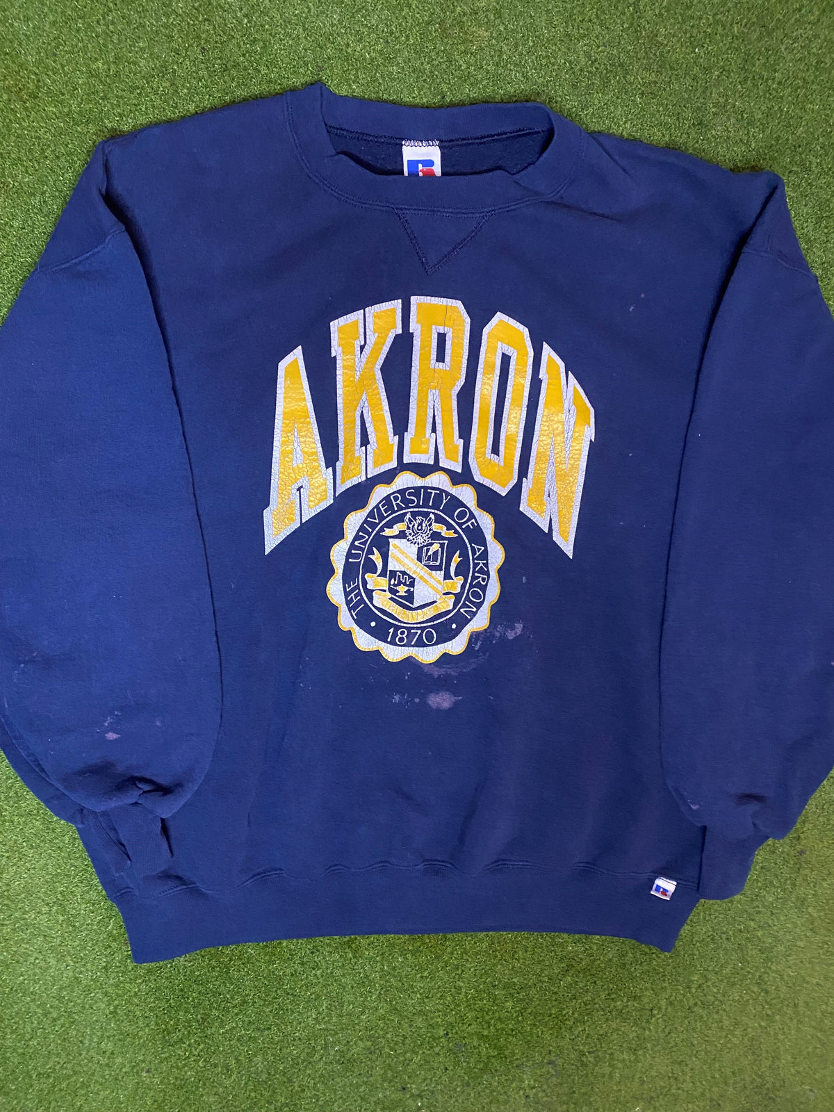 90s Akron Zips - Vintage University Crewneck Sweatshirt (2XL) - Gametime Vintage