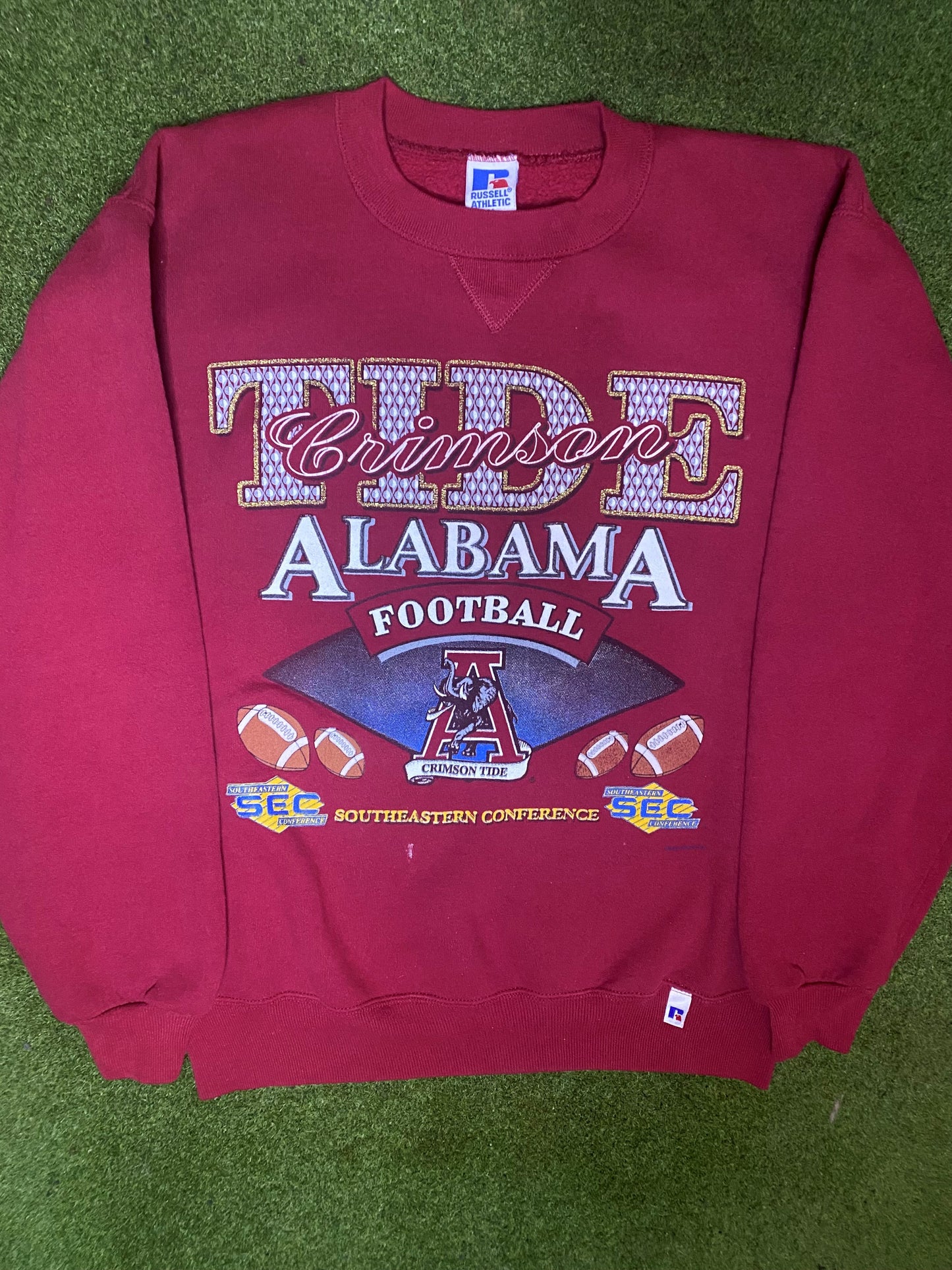 90s Alabama Crimson Tide - Vintage College Football Crewneck Sweatshirt (Medium) - Gametime Vintage