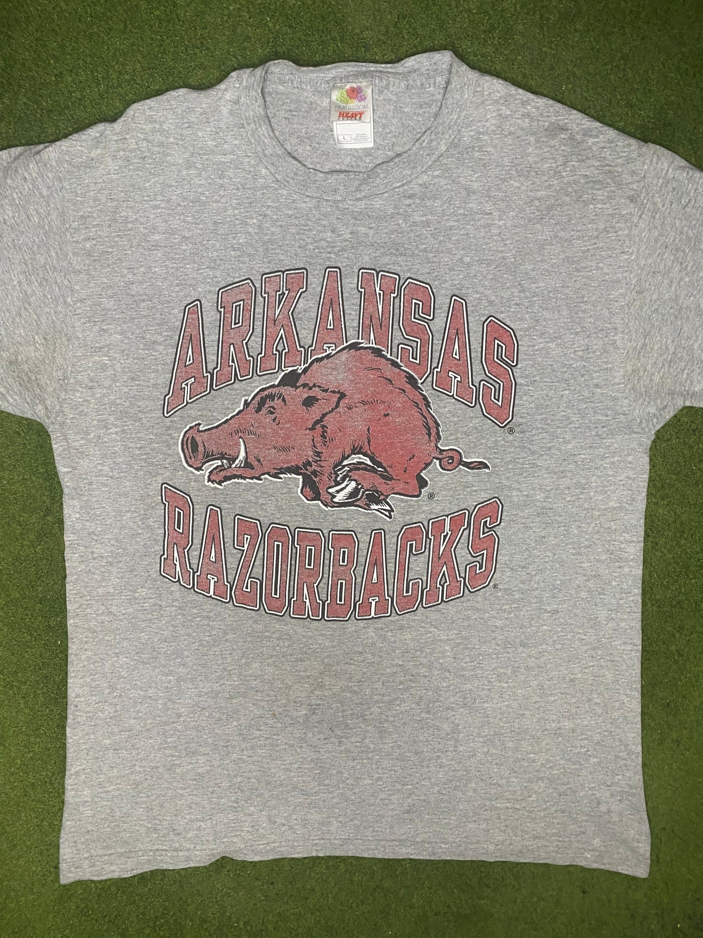 90s Arkansas Razorbacks - Vintage College T Shirt (Large) - Gametime Vintage