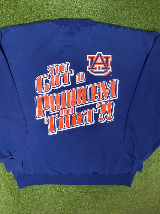 90s Auburn Tigers - Yeah I'm An Auburn Fan... - Vintage College Sweatshirt (Large) - Gametime Vintage