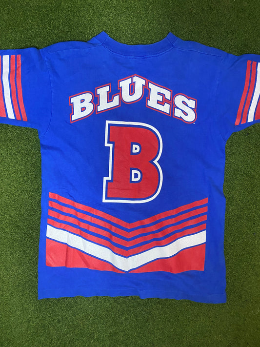 90s St. Louis Blues - Print All Over - Double Sided - Vintage NHL T-Shirt (Large) - Gametime Vintage