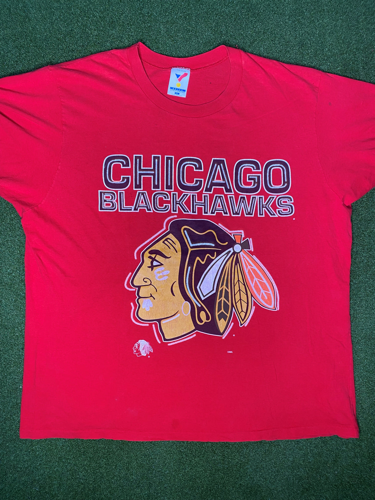 90年代芝加哥黑鹰队 - 大标志 - 复古NHL T恤 (2XL)