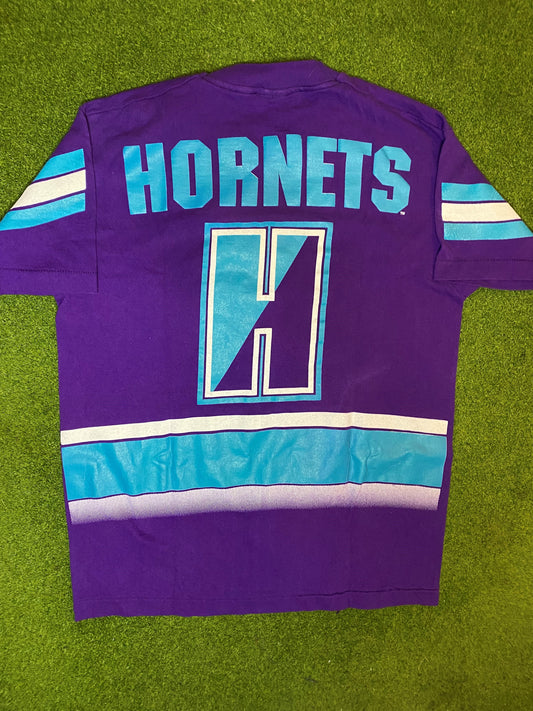 90s Charlotte Hornets - All Over Print - Double Sided - Vintage NBA T-Shirt (Youth XL) - Gametime Vintage