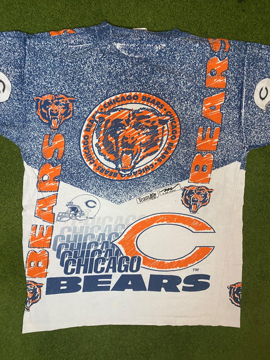 90s Chicago Bears - All Over Print - Vintage NFL T-Shirt (XL) - Gametime Vintage