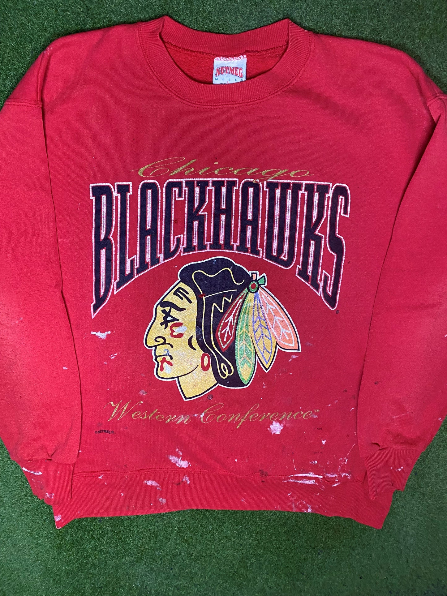90s Chicago Blackhawks - Vintage NHL Sweatshirt (Large) - Gametime Vintage