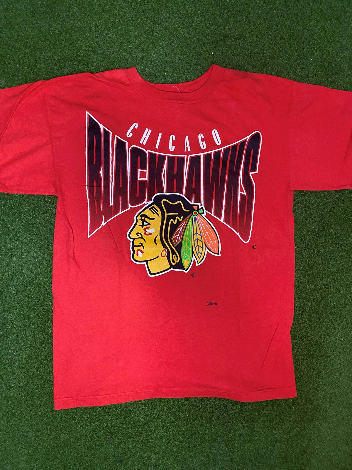 90s Chicago Blackhawks - Big Logo - Vintage NHL Tee Shirt (Large) - Gametime Vintage
