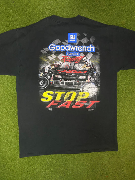 90s Dale Earnhardt - Run Hard - Vintage NASCAR T-Shirt (Large) - Gametime Vintage