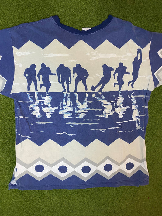 90s Dallas Cowboys - Print All Over - Vintage NFL T-Shirt (XL) - Gametime Vintage
