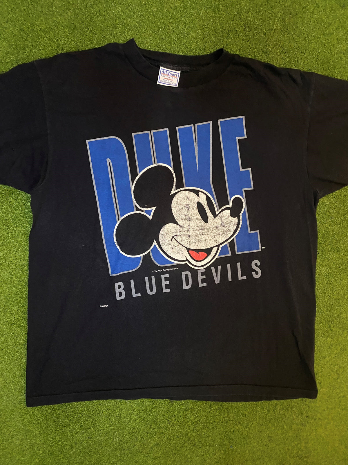 90s Duke Blue Devils - Mickey Crossover - Vintage College T-Shirt (XL) - Gametime Vintage