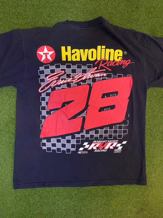 90s Ernie Irvan - Havoline - Double Sided - Vintage NASCAR T-Shirt (Large) - Gametime Vintage
