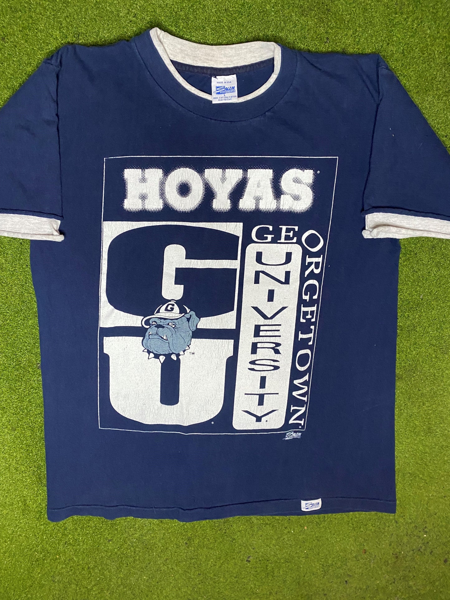 90s Georgetown Hoyas - Vintage College Ringer T-Shirt (Large) - Gametime Vintage