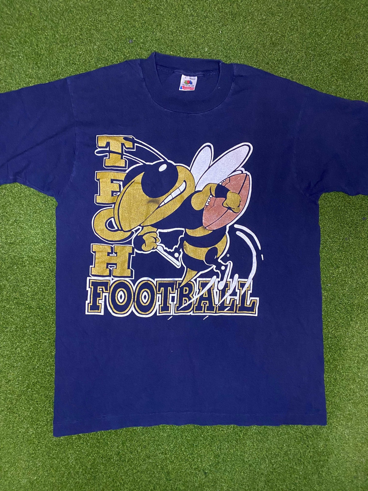 90s Georgia Tech Yellow Jackets - Big Logo - Vintage College Football Tee Shirt (Large) - Gametime Vintage