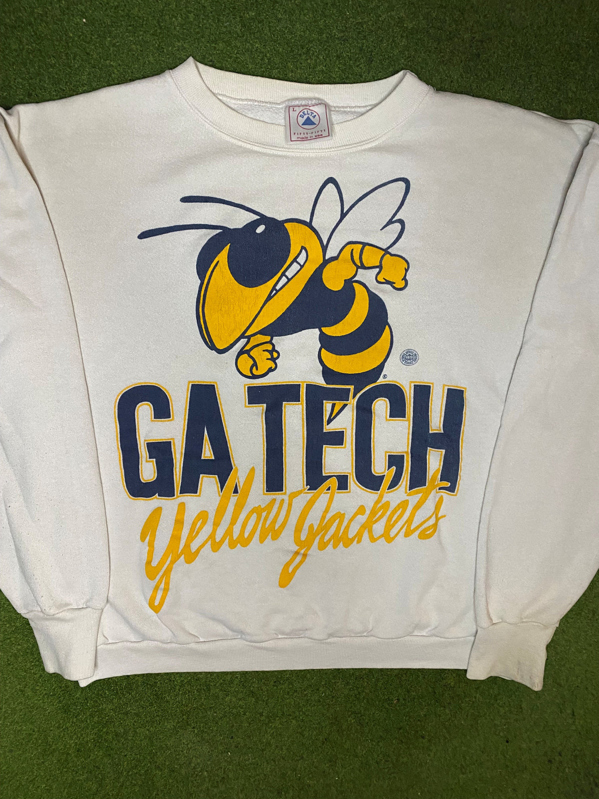 90s Georgia Tech Yellow Jackets - Big Logo - Vintage College Sweatshirt (Large) - Gametime Vintage