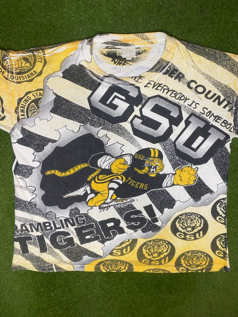 90s Grambling State Tigers - AOP - Vintage HBCU Tee (XL) - Gametime Vintage