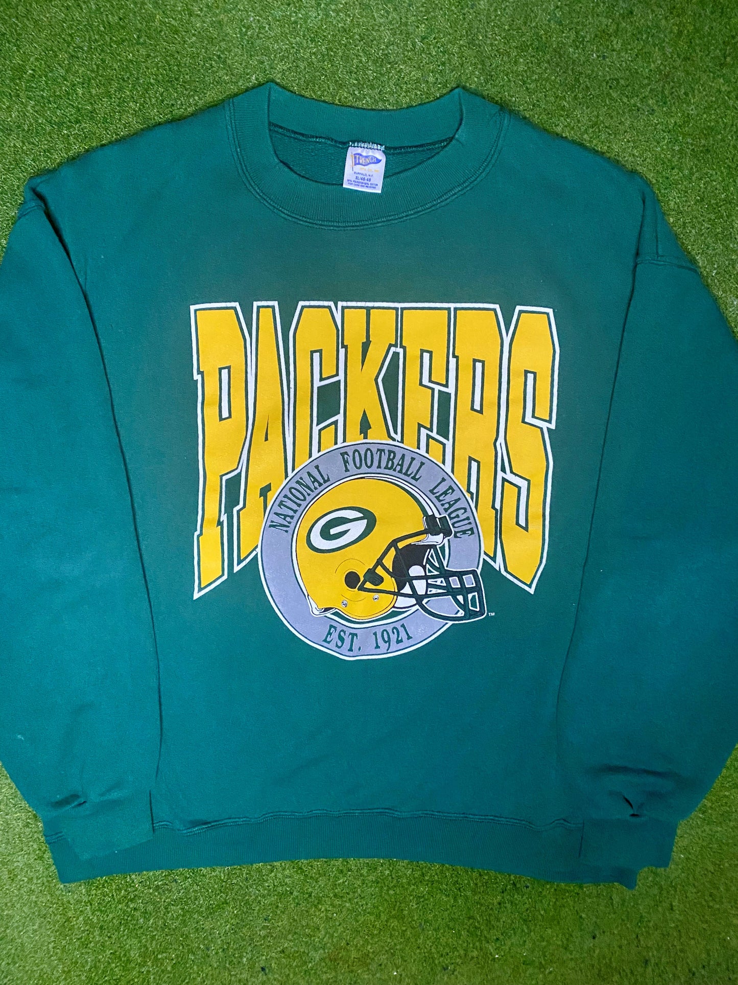 Sudadera vintage de cuello redondo de los Green Bay Packers de los 90 (XL)
