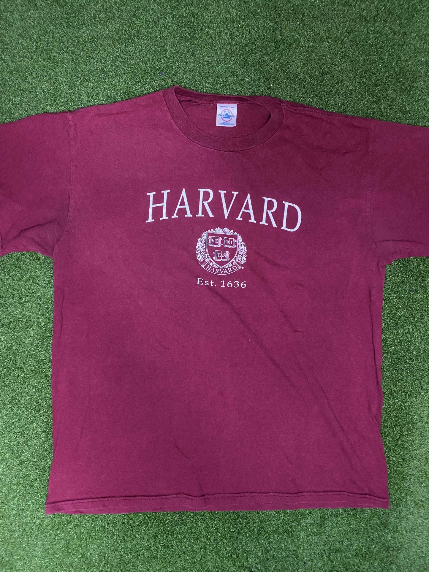 90s Harvard Crimson - Vintage Ivy League Tee Shirt (Large) - Gametime Vintage