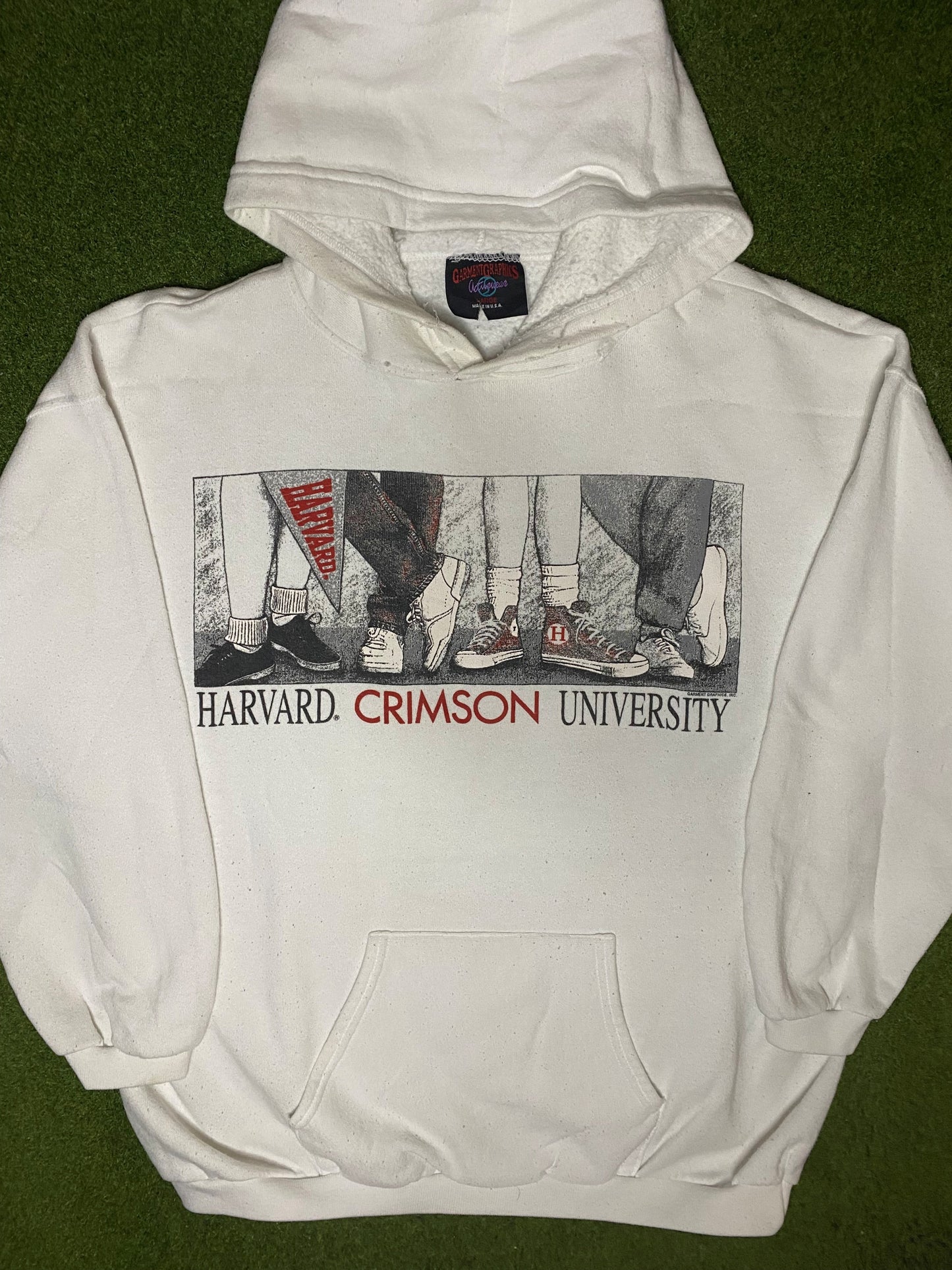 90s Harvard Crimson - Vintage Ivy League Hoodie (Large) - Gametime Vintage