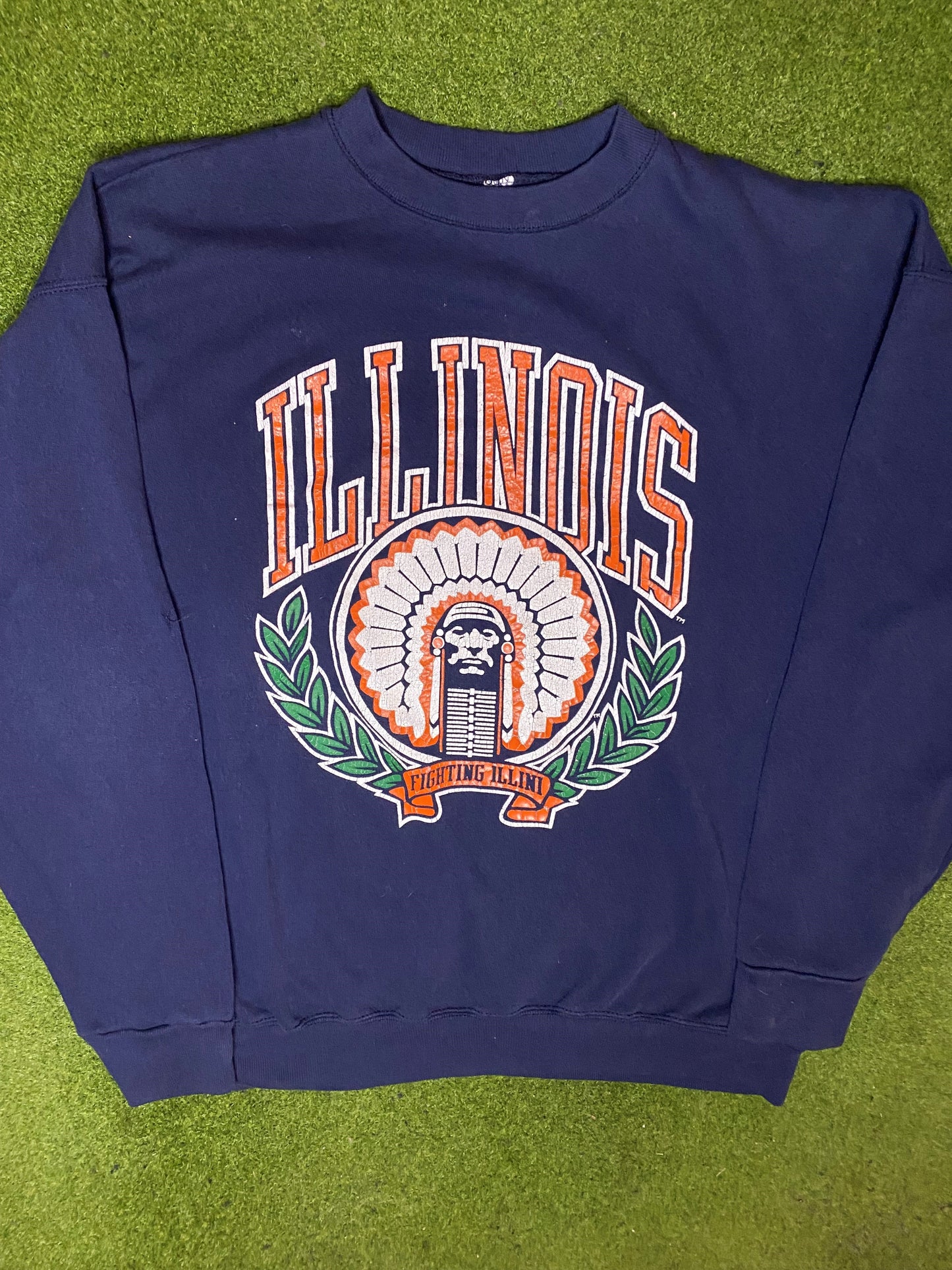 90s Illinois Fighting Illini - Vintage College Sweatshirt (XL) - Gametime Vintage
