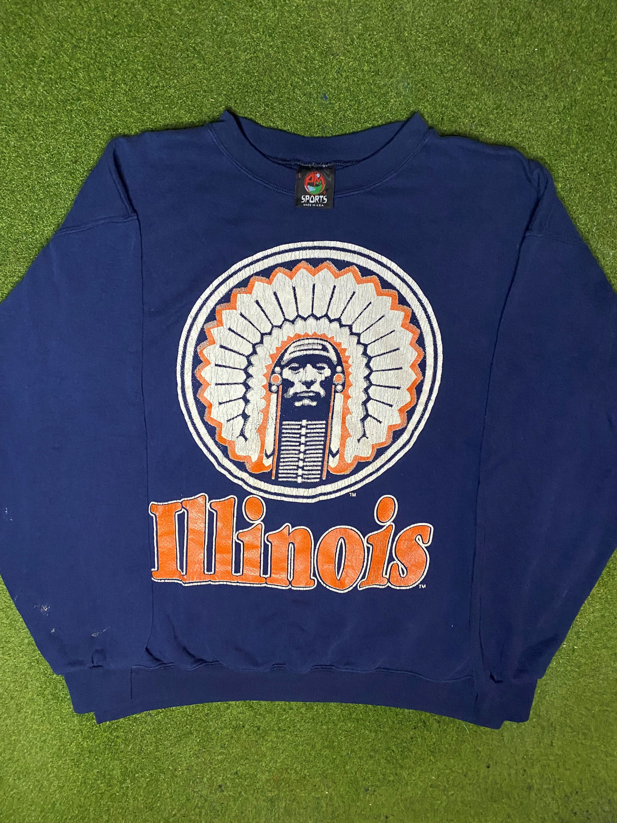 Sudadera universitaria clásica de los 90 de los Illinois Fighting Illini (talla grande)