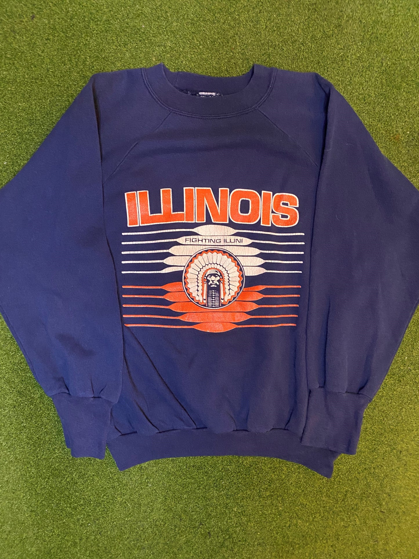 90s Illinois Fighting Illini - Vintage College Sweatshirt (Large) - Gametime Vintage