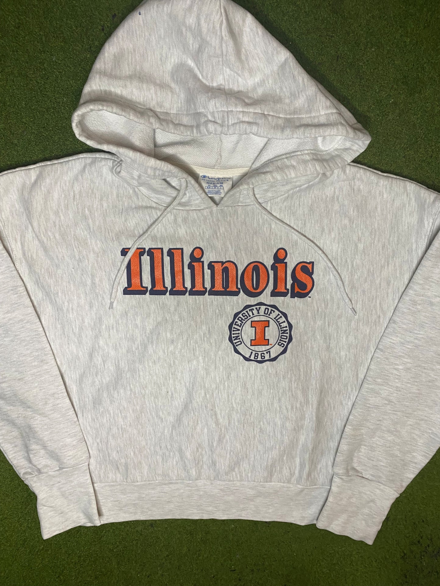 90s Illinois Fighting Illini - Reverse Weave - Vintage College Hoodie (Medium) - Gametime Vintage