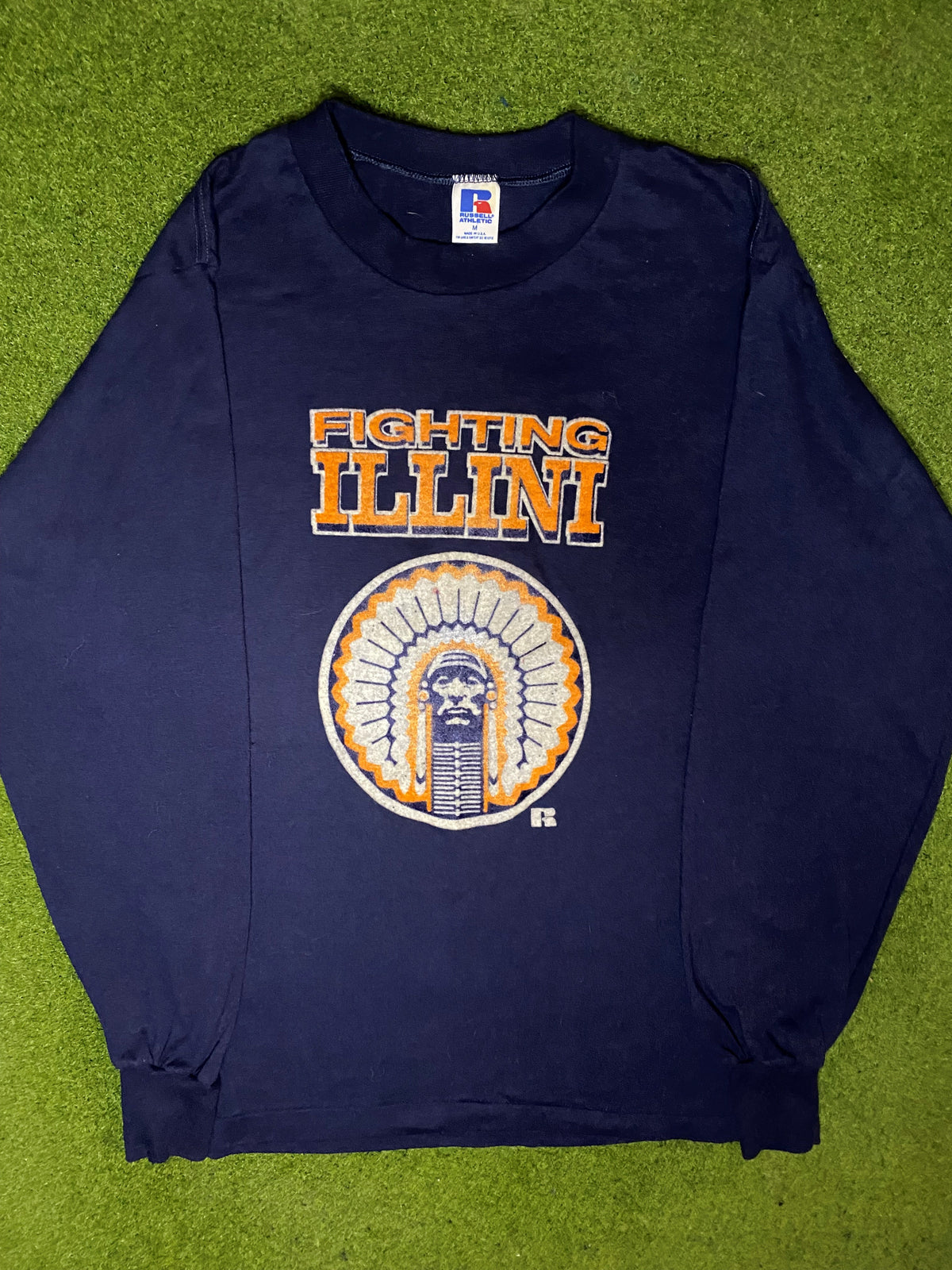 Illinois Fighting Illini de los 90 - Manga Larga Colegial Vintage (Talla M)