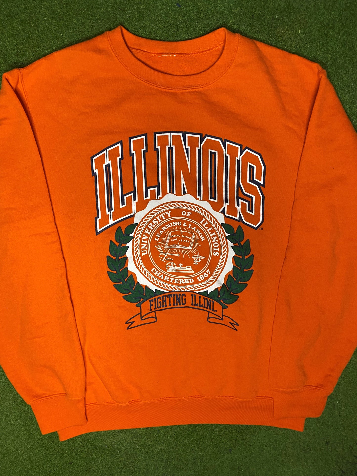 90s Illinois Fighting Illini - Vintage University Sweatshirt (Large) - Gametime Vintage