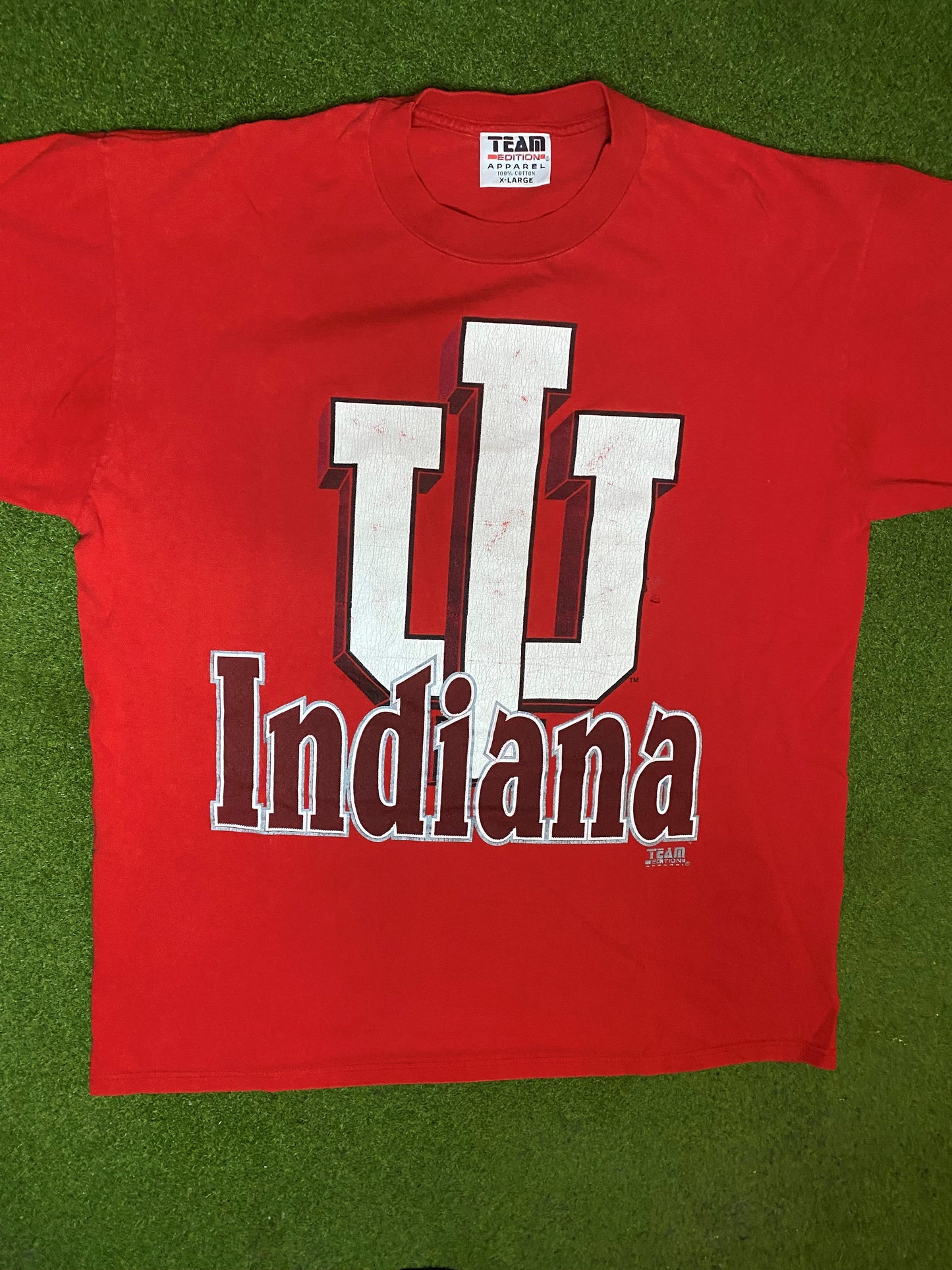 90s Indiana Hoosiers - Big Logo - Vintage College T-Shirt (XL) - Gametime Vintage