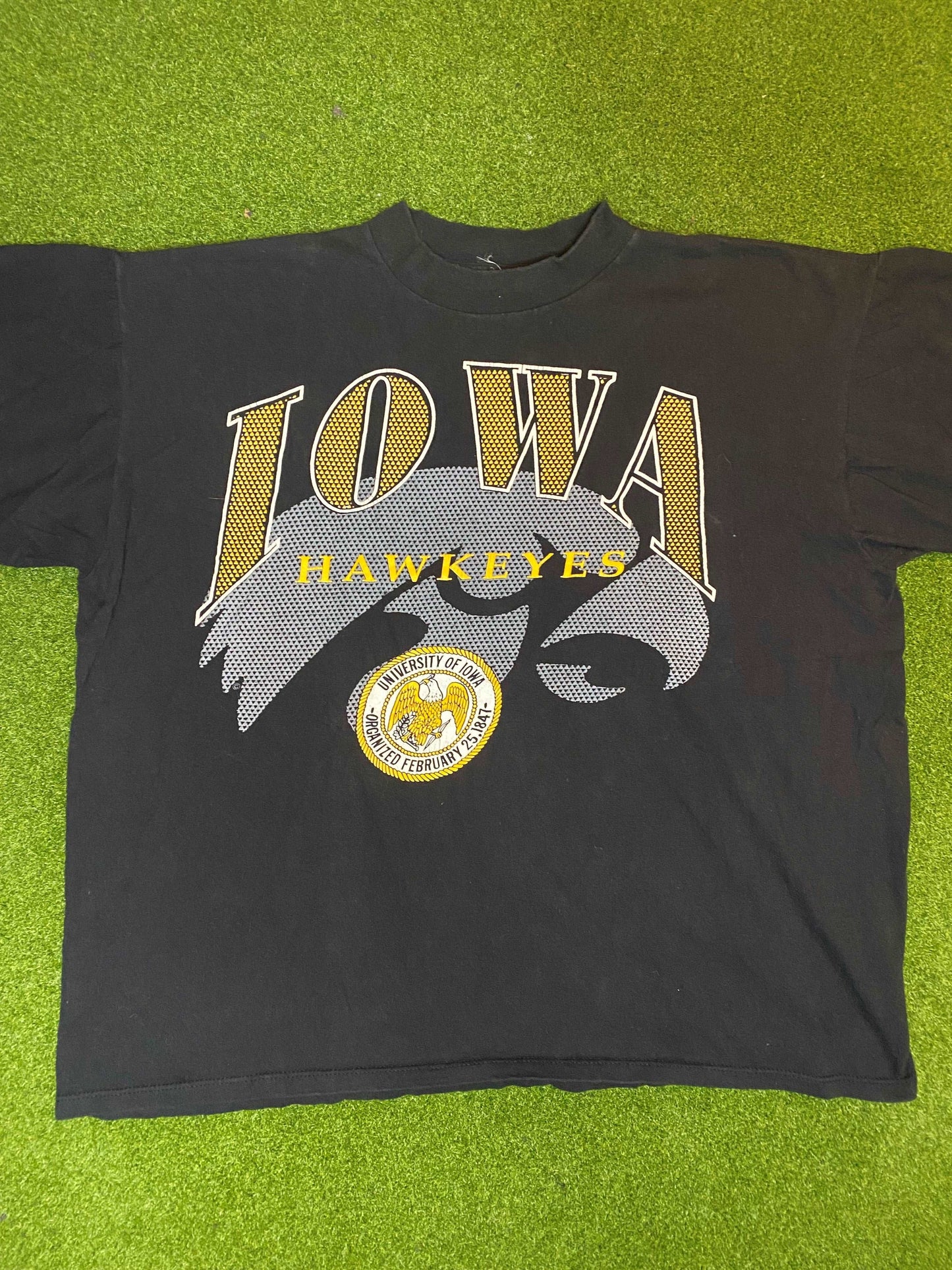 90s Iowa Hawkeyes - Big Logo - Vintage College Tee Shirt (XL) - Gametime Vintage