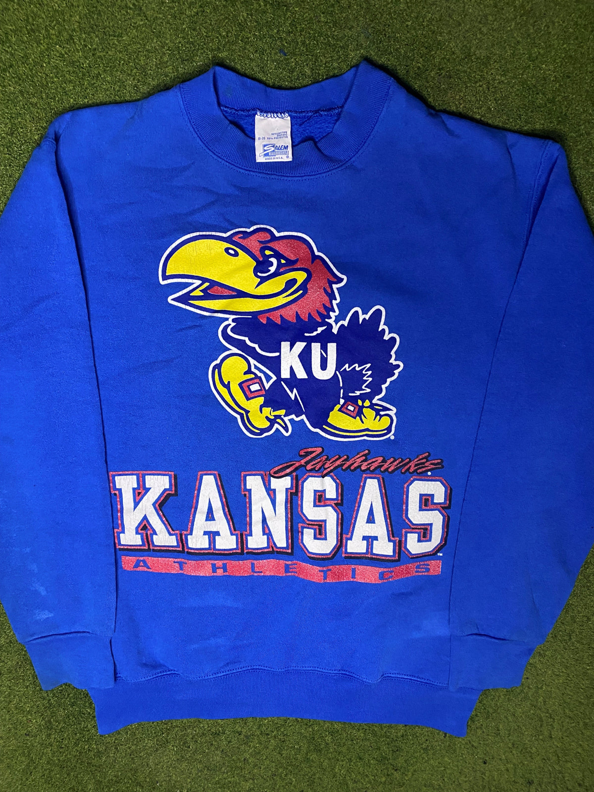 90s Kansas Jayhawks - Vintage College Sweatshirt (Youth XL) - Gametime Vintage