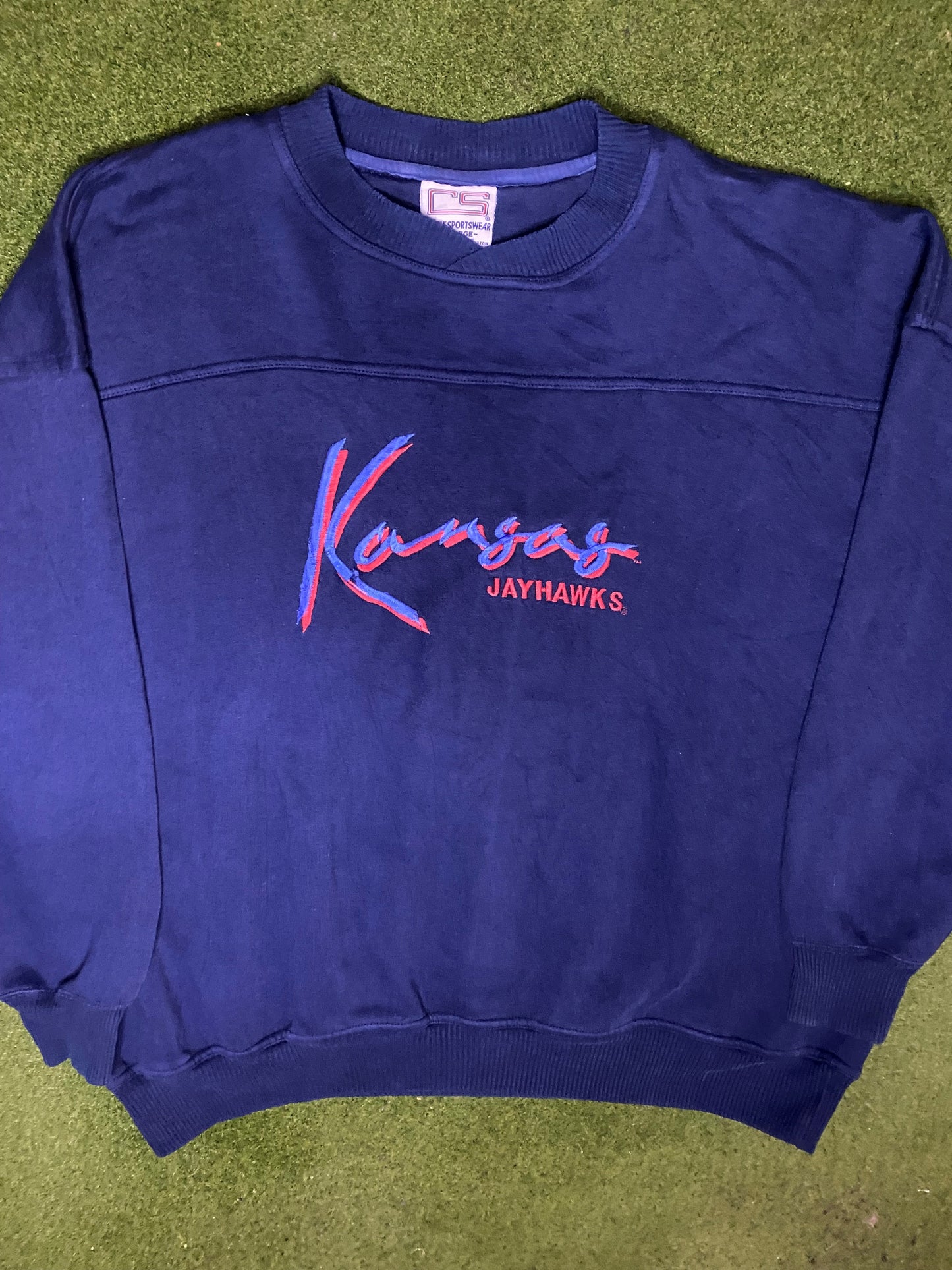 90s Kansas Jayhawks - Vintage College Sweatshirt (XL) - Gametime Vintage
