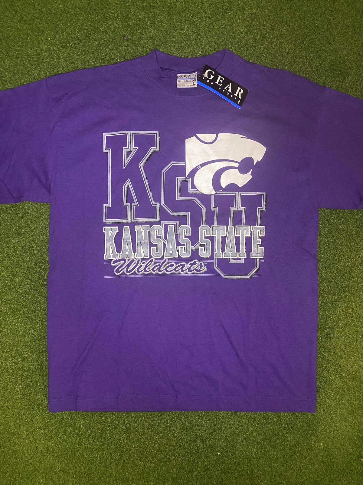 90s Kansas State Wildcats - Big Logo - NWT - Vintage College Tee Shirt (Large) - Gametime Vintage