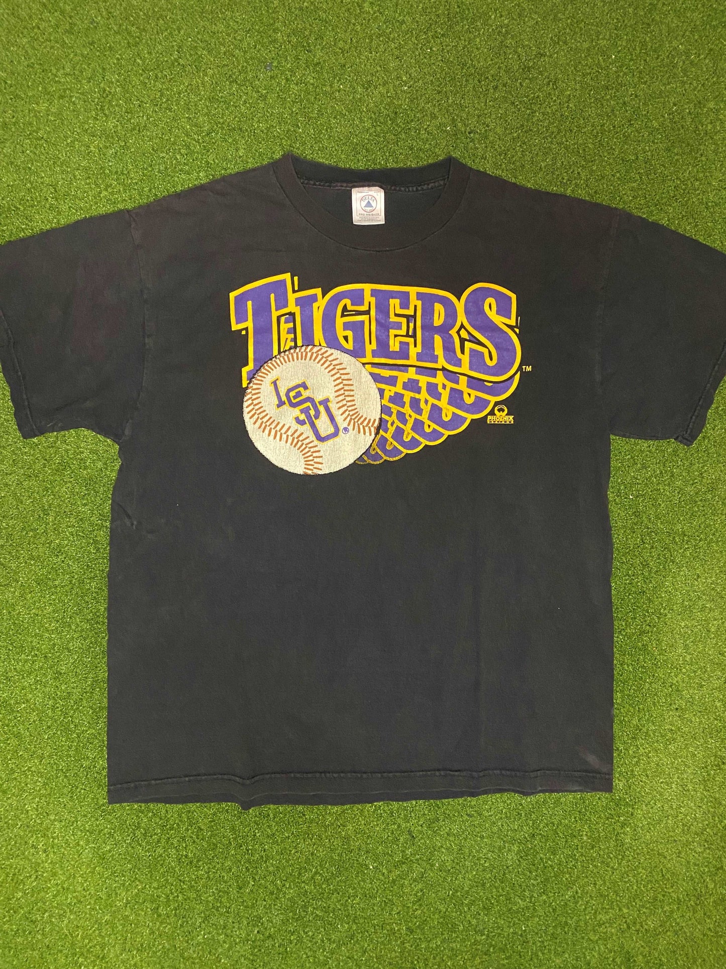 90s LSU Tigers - Baseball - Vintage College Tee Shirt (Large) - Gametime Vintage