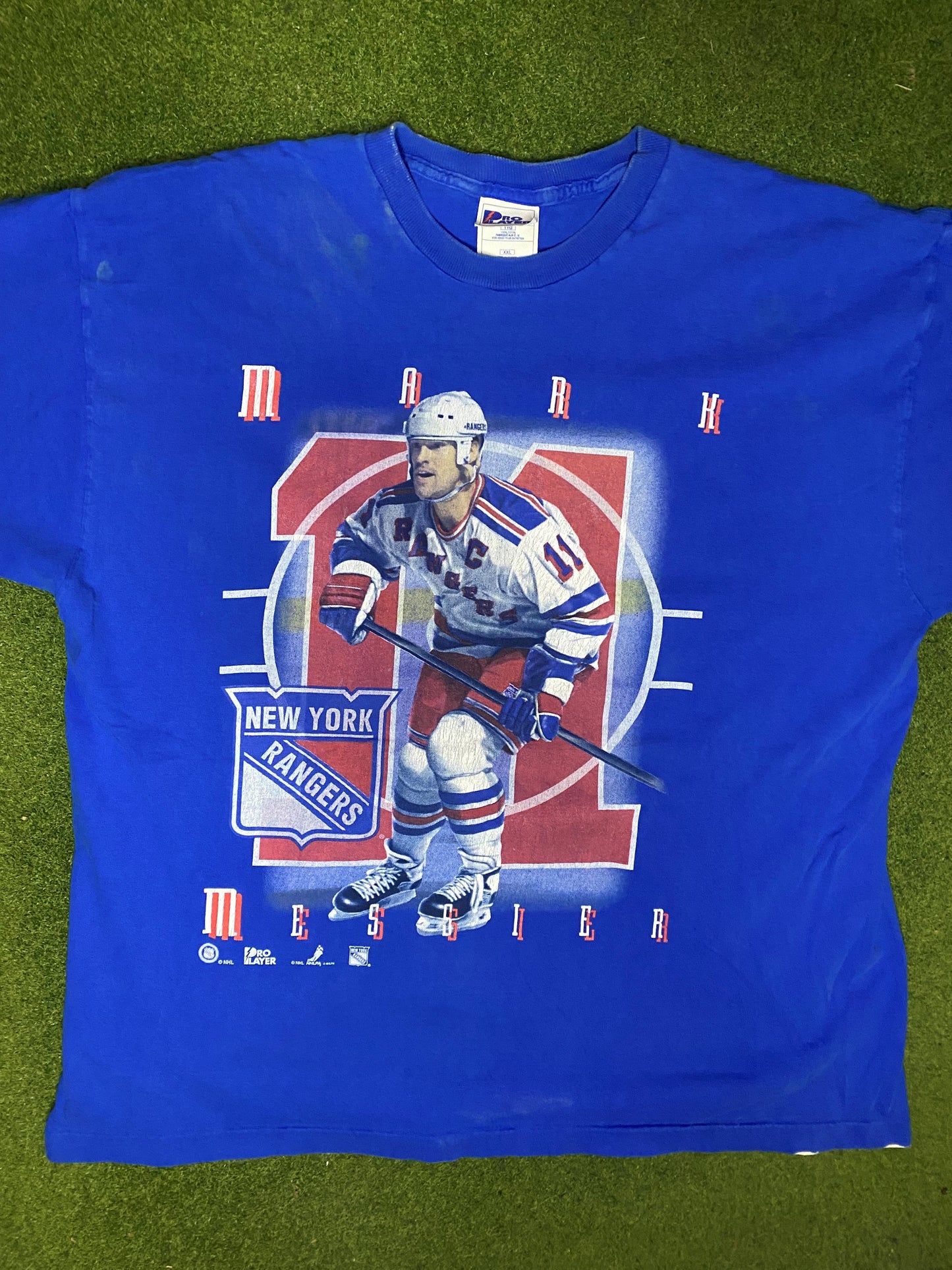 90s New York Rangers - Mark Messier - Vintage NHL Player T-Shirt (2XL) - Gametime Vintage