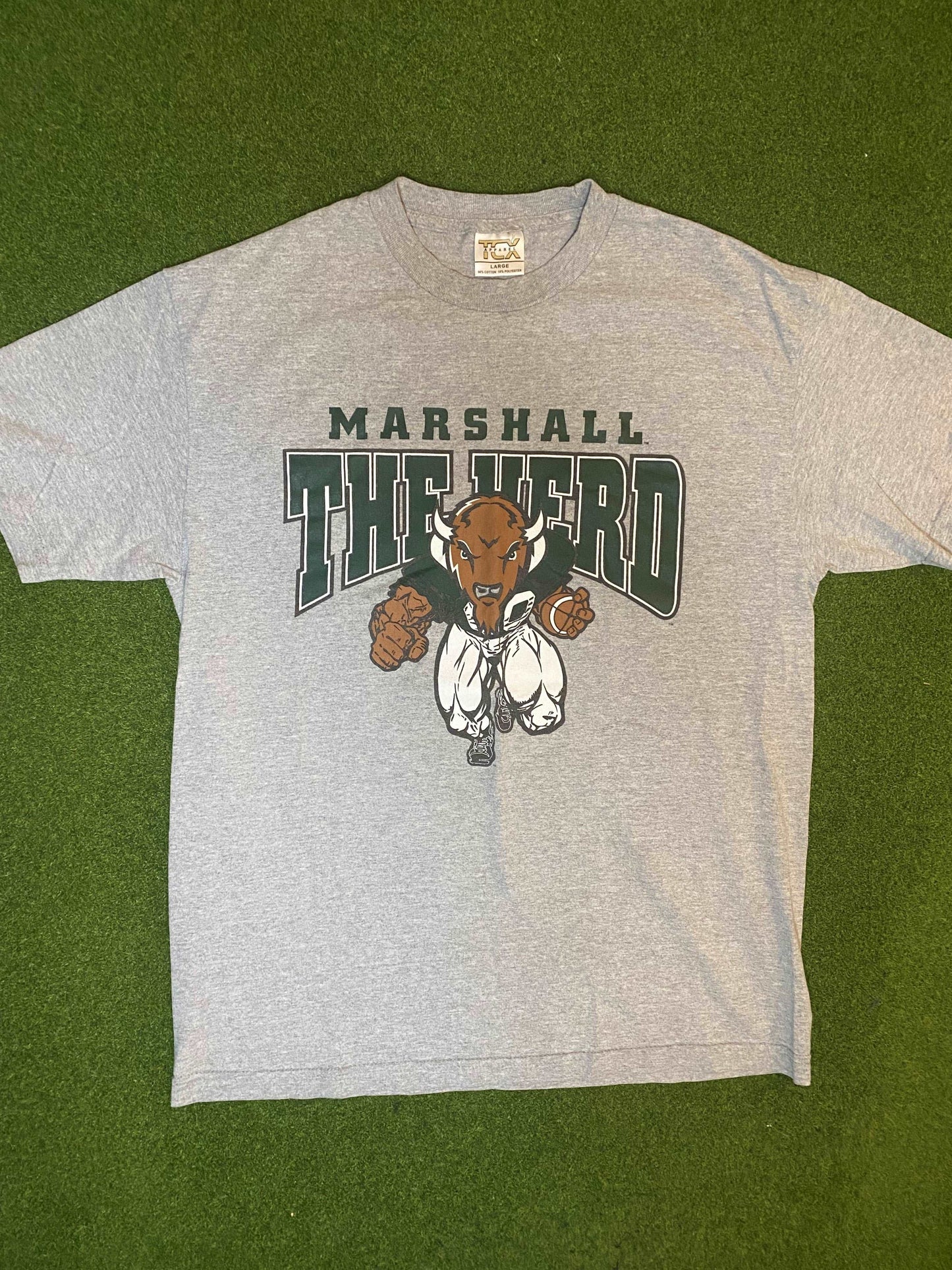 90s Marshall Thundering Herd - Vintage College Football Tee Shirt (Large) - Gametime Vintage