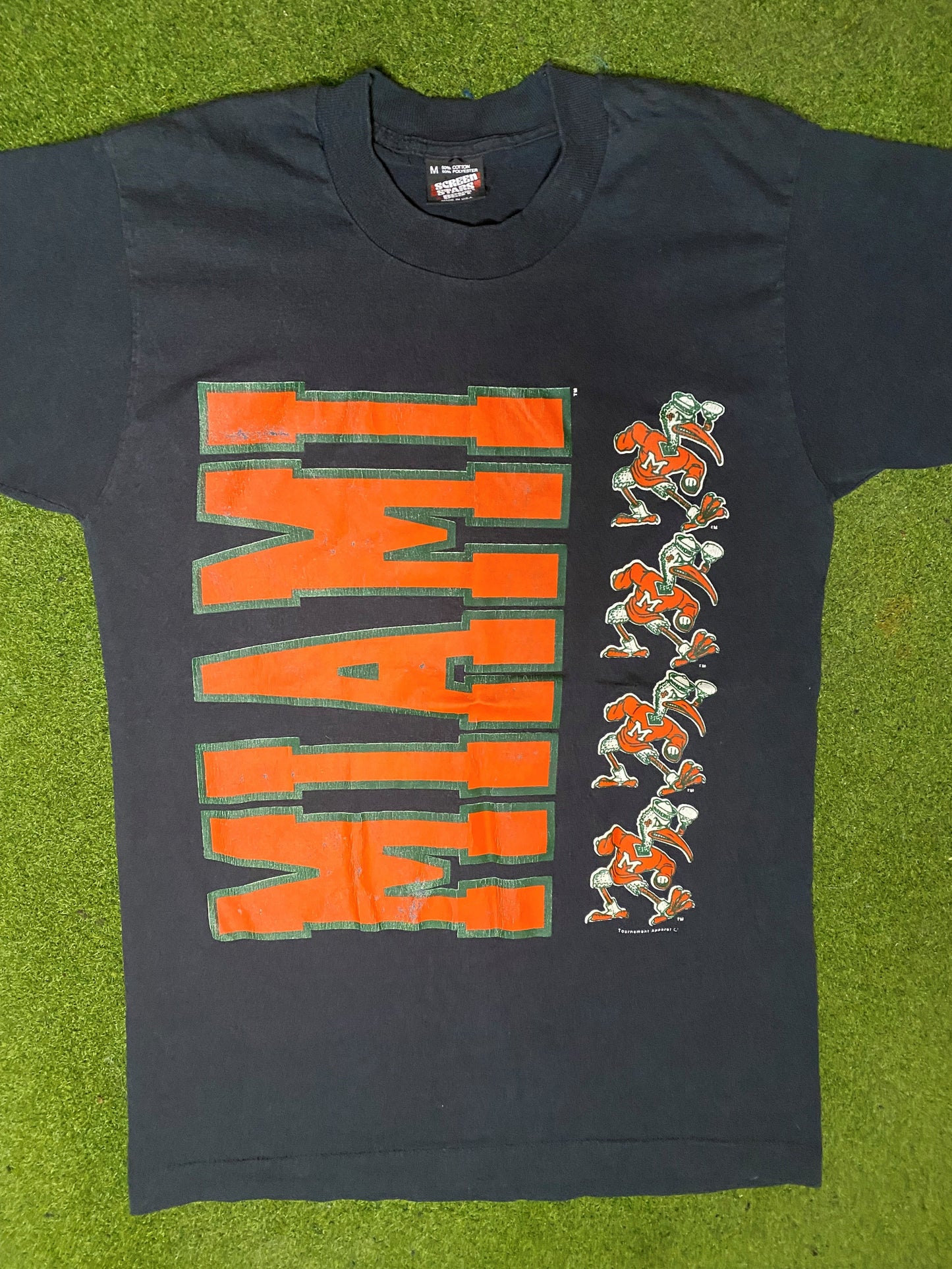 90s Miami Hurricanes - Vintage College T Shirt (Medium) - Gametime Vintage