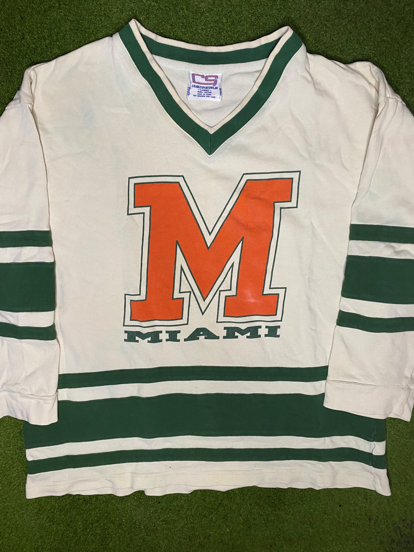90s Miami Hurricanes - Vintage College Sweatshirt (Large) - Gametime Vintage