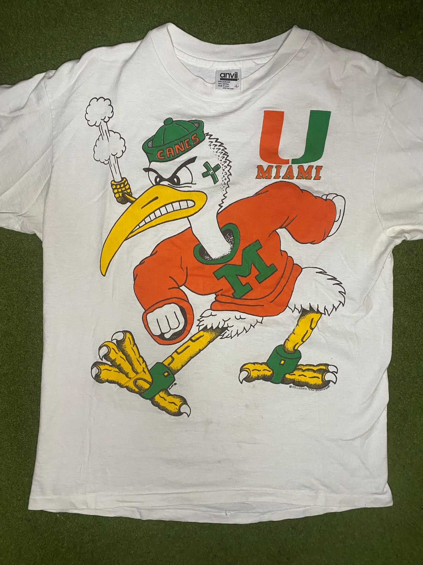 90s Miami Hurricanes - Vintage College T-Shirt (Large) - Gametime Vintage