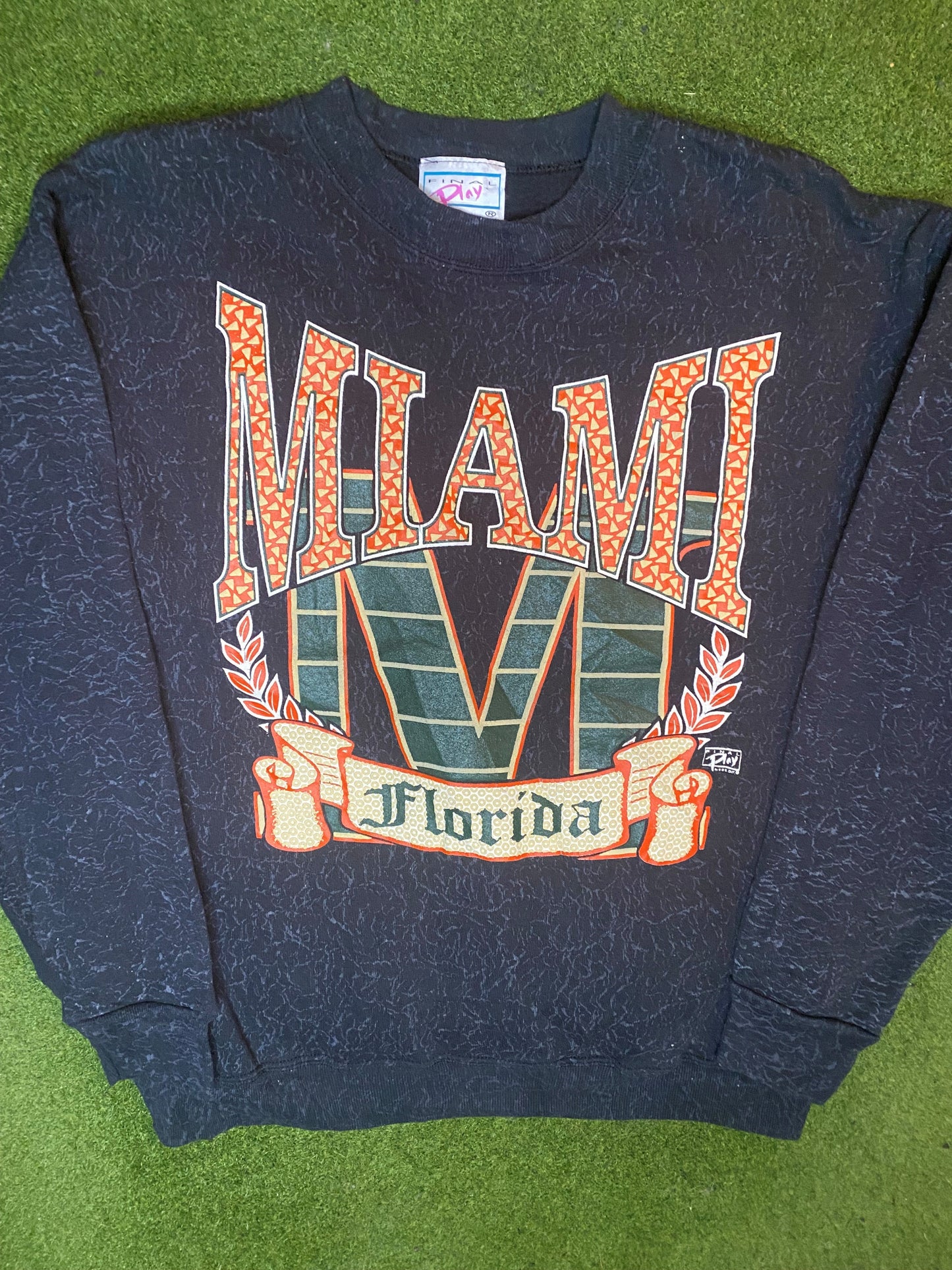 90s Miami Hurricanes - Vintage College Sweatshirt (Large) - Gametime Vintage
