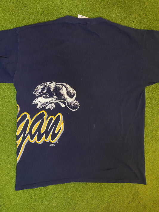 90s Michigan Wolverines - Print All Over - Double Sided - Vintage College T-Shirt (XL) - Gametime Vintage