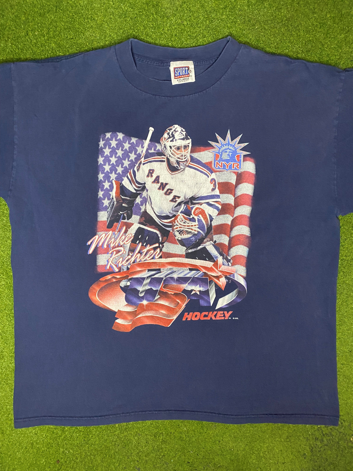 90s USA Hockey - Mike Richter - New York Rangers - Vintage NHL Player T Shirt (2XL) - Gametime Vintage